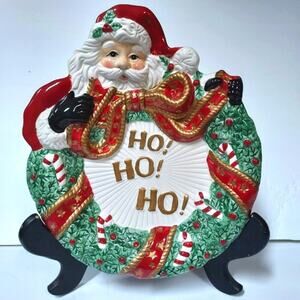 Fitz and Floyd Essentials Santa Wreath Ho Ho Ho Christmas serving plate 9.5x8